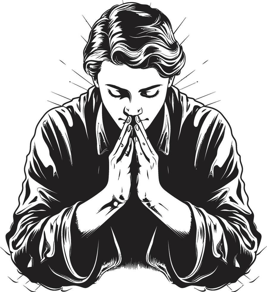 Divine Dynamics Praying Man Hands Logo in Black Graceful Gradients Iconic Praying Hands Design vector