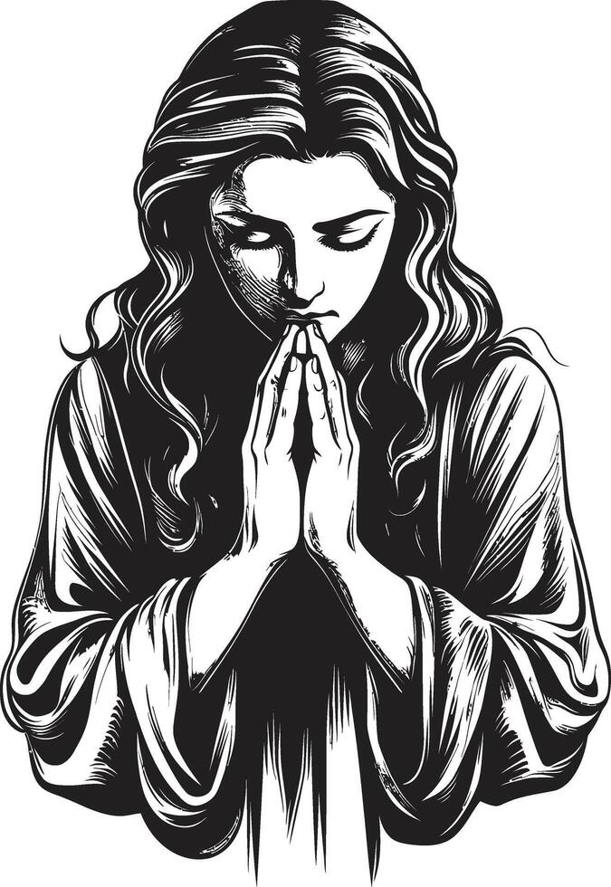 Soulful Sketches Praying Womans Hands Icon Design in Black Ethereal Ephemera Praying Woman Hands Black vector