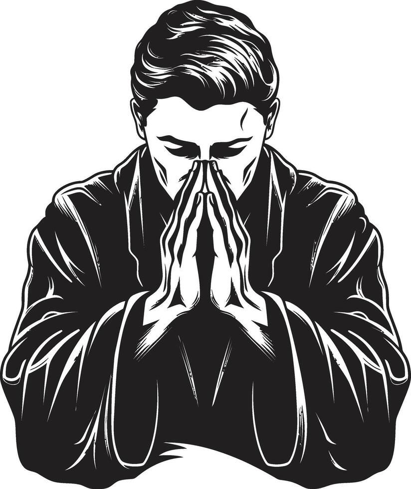 Celestial Connection Praying Man Hands in Black Devotional Elegance Logo of Praying Hands vector