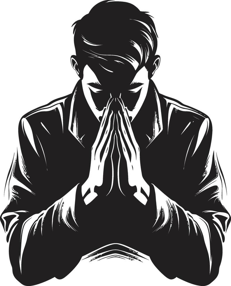 Iconic Piety Logo Design of Praying Hands Serene Spirituality Praying Hands Icon in Black vector