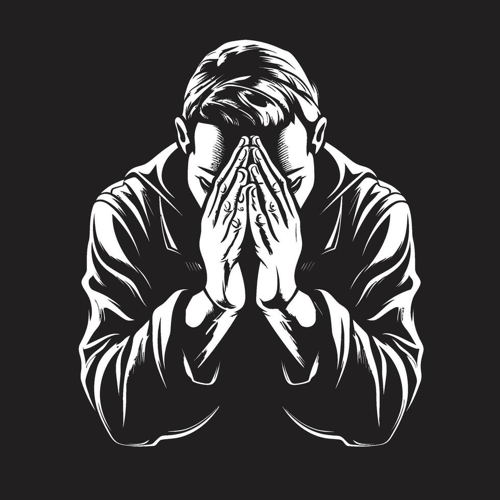 Pious Presence Elegant Black Icon of Praying Hands Divine Gestures Praying Man Hands in Black vector