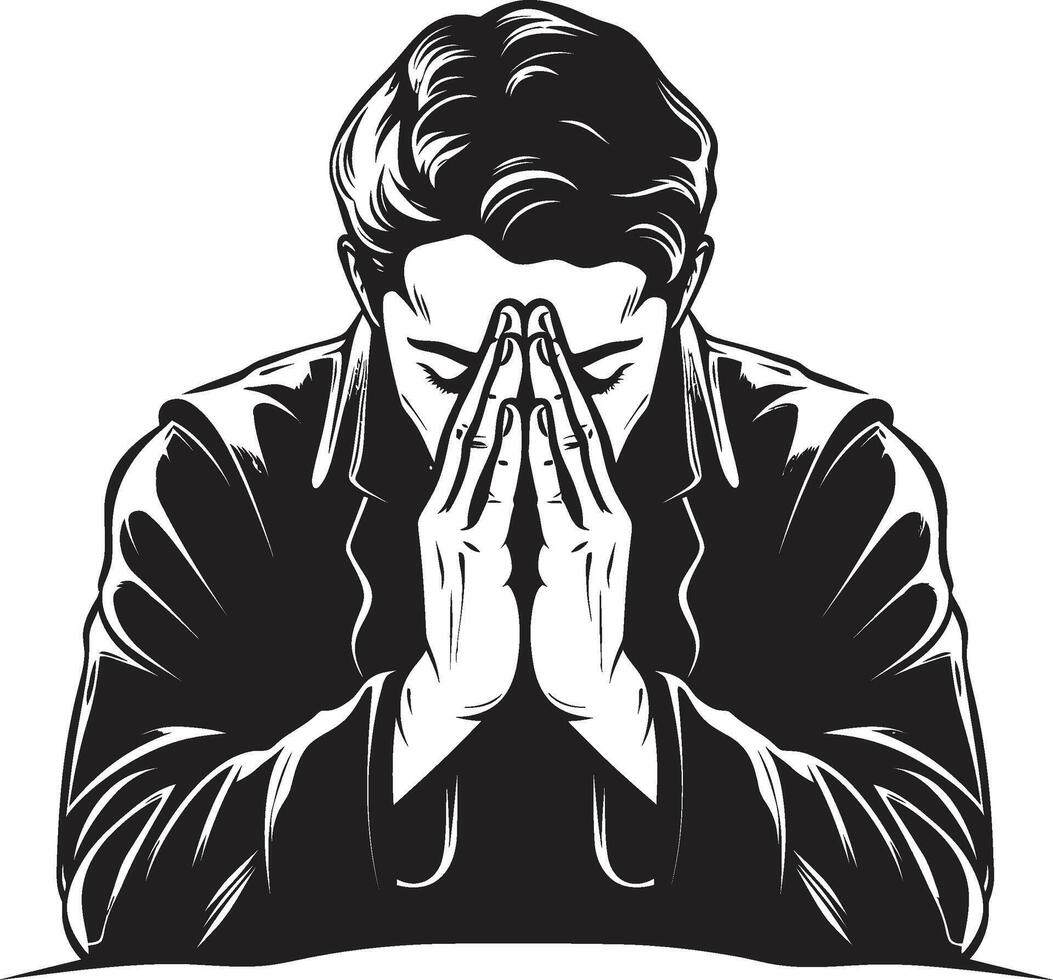 Reverent Reverie Black Icon Design of Praying Man Hands Celestial Gesture Logo of Praying Hands in Black vector