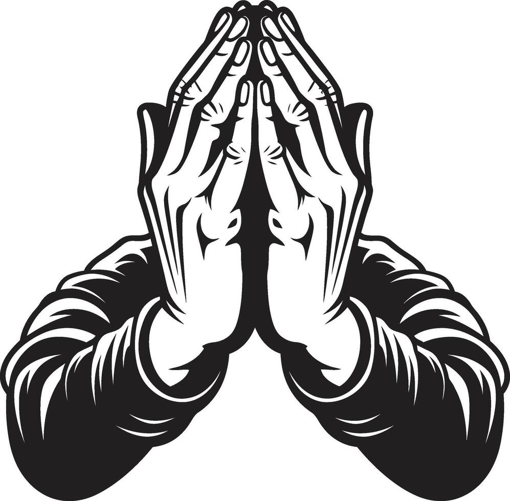 Devotional Design Praying Hands Black Icon in Elegance Hands of Faith Praying Logo Design in Monochrome Majesty vector