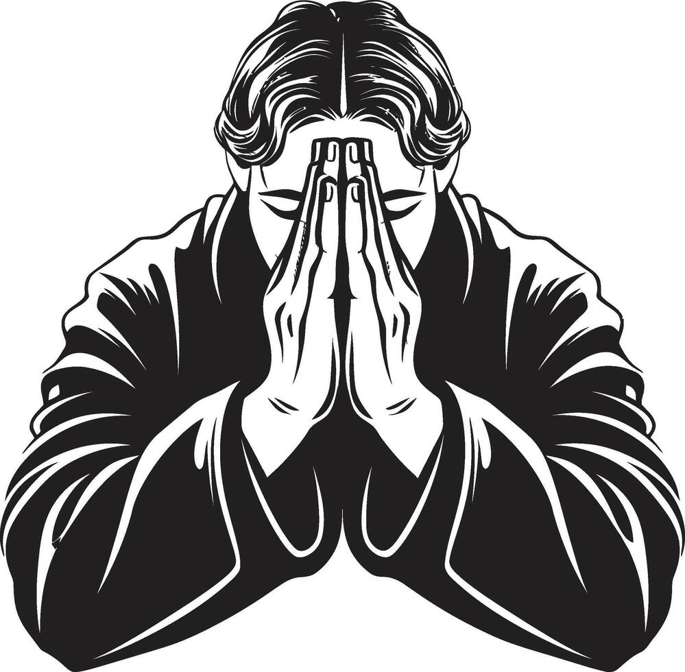 Ethereal Embodiment Elegant Praying Man Hands Iconic Impressions Praying Hands in Black Icon Design vector