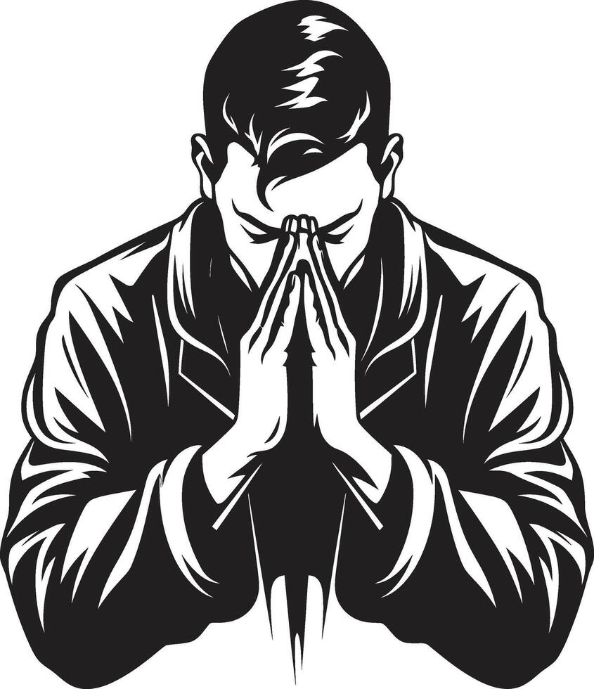 Devotional Elegance Logo of Praying Hands Graceful Grasp Praying Hands Icon in Black vector