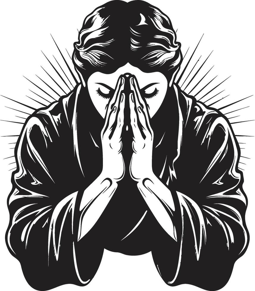 Graceful Devotion Praying Woman Hands Icon in Black Celestial Elegance Minimalistic Praying Hands Logo for Women in vector