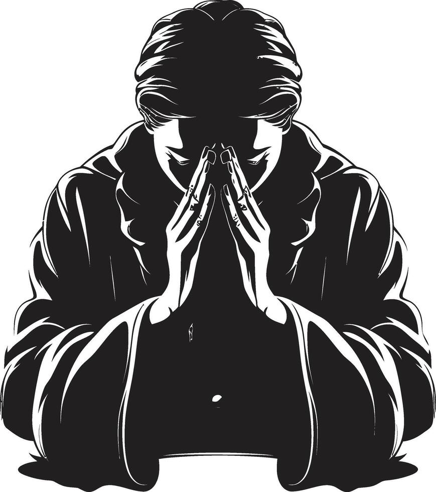 Pious Patterns Elegant Design of Praying Man Hands Sacred Shadows Black Praying Hands Icon in vector