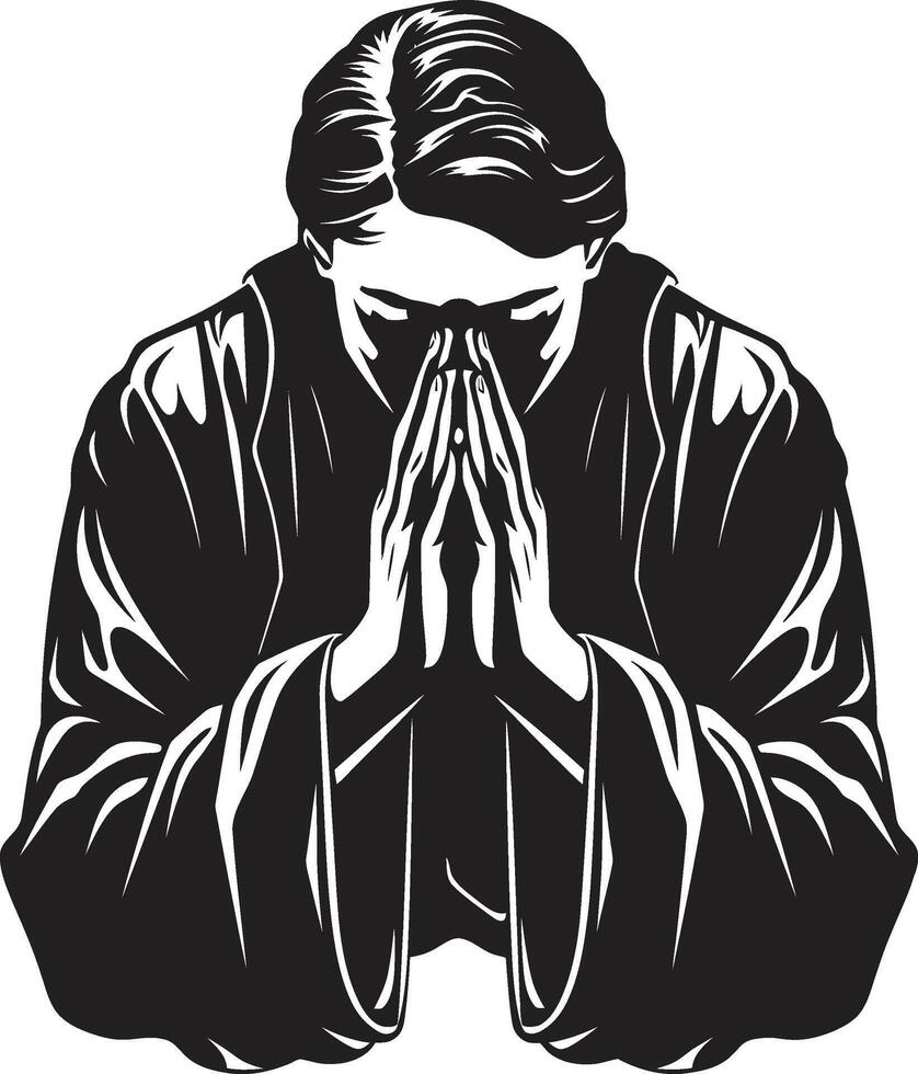 Graceful Gestures Iconic Praying Hands Design Sacred Symmetry Praying Man Hands in Black Icon vector