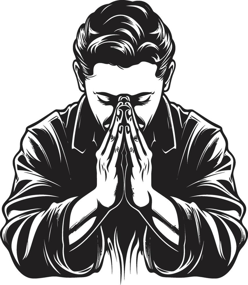 Iconic Impressions Praying Hands in Black Icon Design Seraphic Symbols Black Praying Man Hands vector