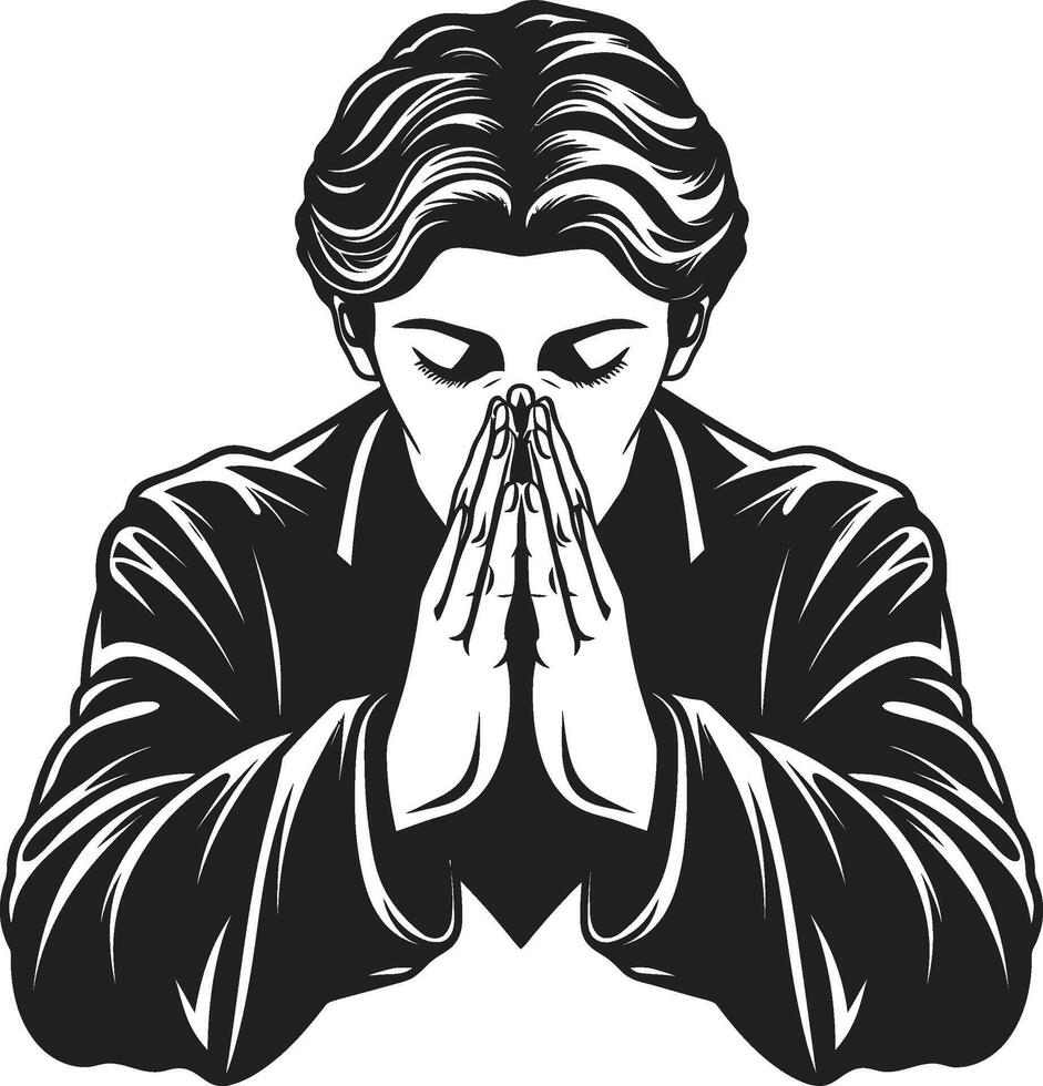 Pious Portraits Praying Woman Hands Icon Design in Black Spiritual Serenity Black Praying Womans Hands Icon vector