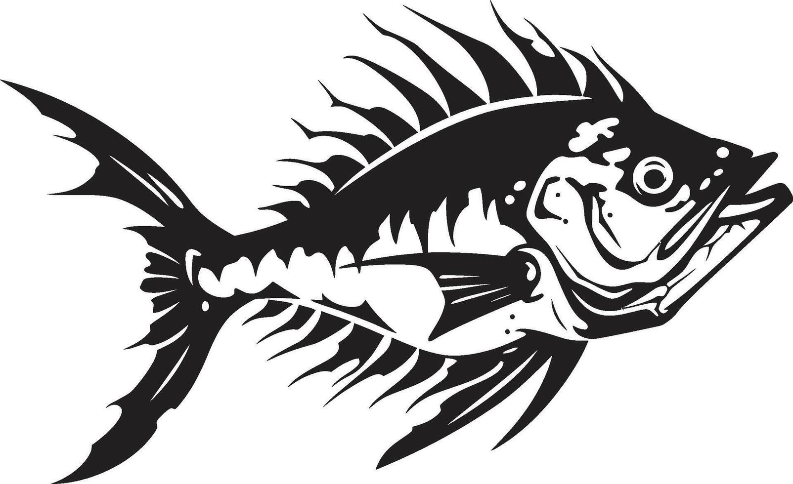 macabro morfología depredador pescado esqueleto logo en negro icono serrado espectro elegante diseño de depredador pescado esqueleto en negro vector