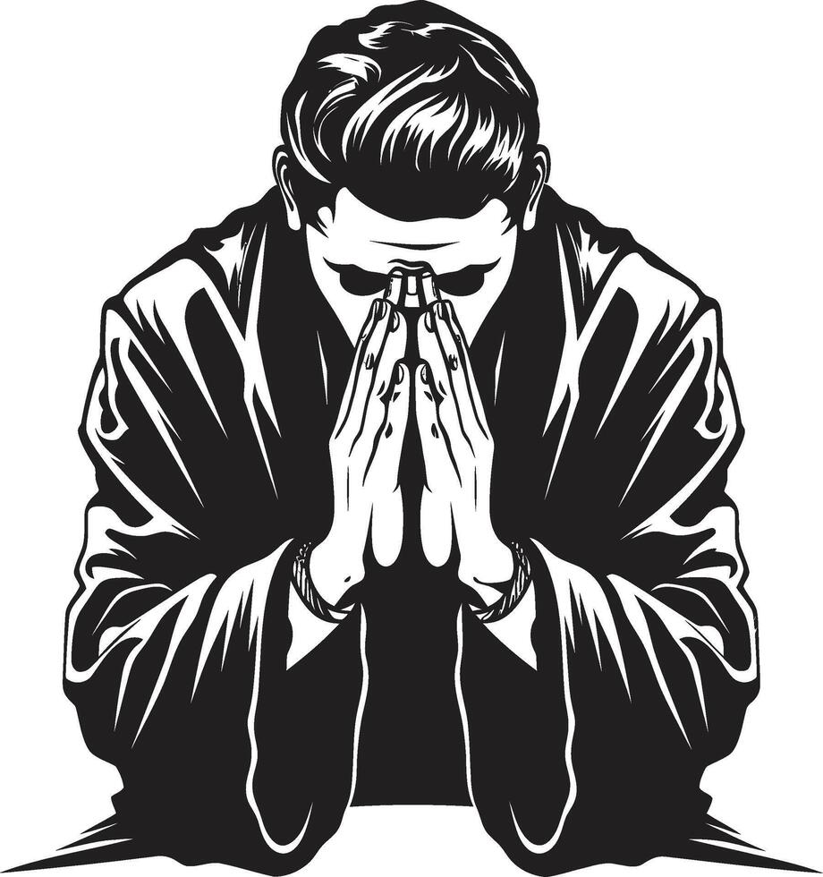Pious Portraits Elegant Praying Man Hands in Iconic Imagery Praying Hands Icon in Black vector
