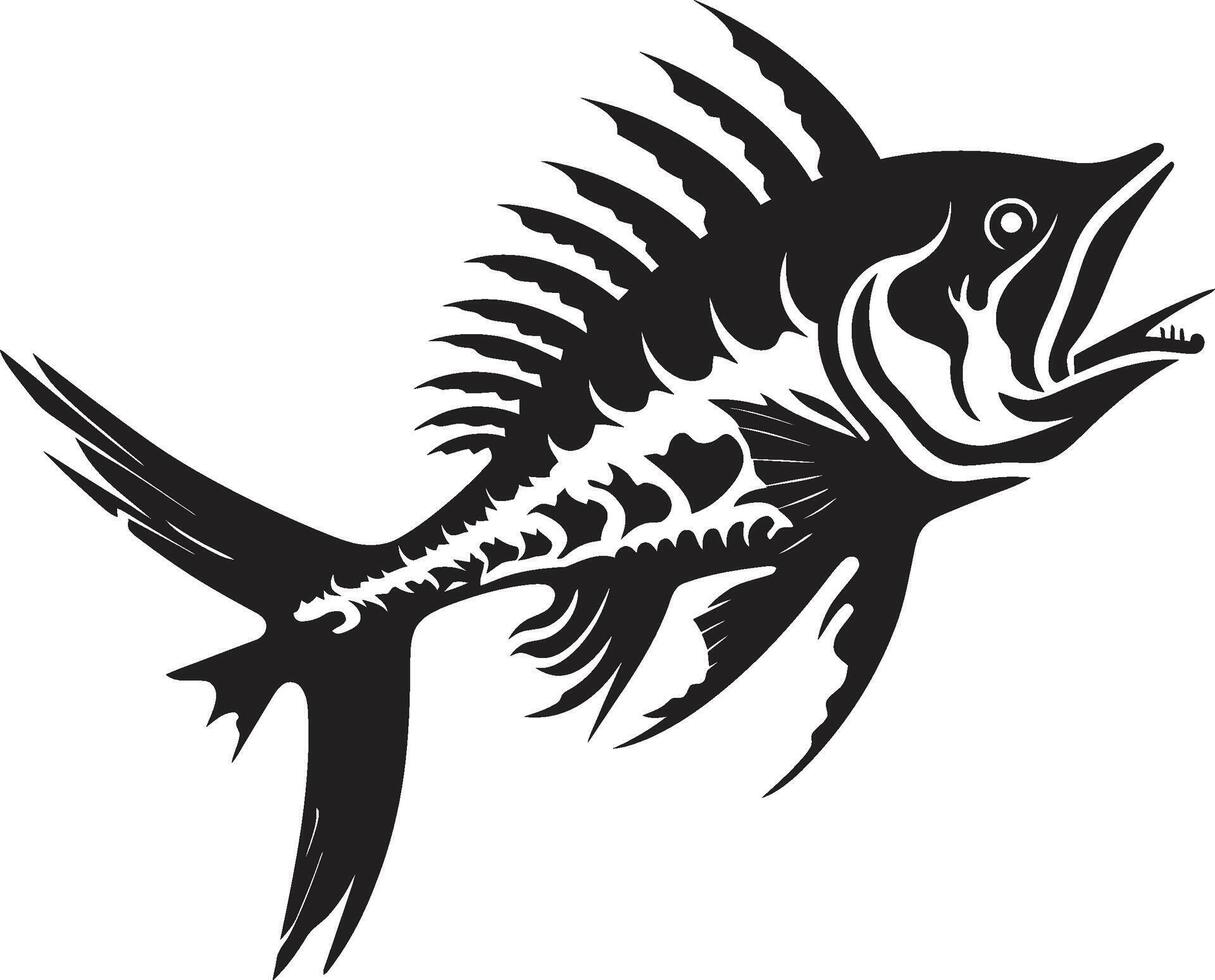 Spine Chilling Shadows Predator Fish Skeleton Logo in Black Icon Bone Beast Elegant Design of Predator Fish Skeleton in Black vector