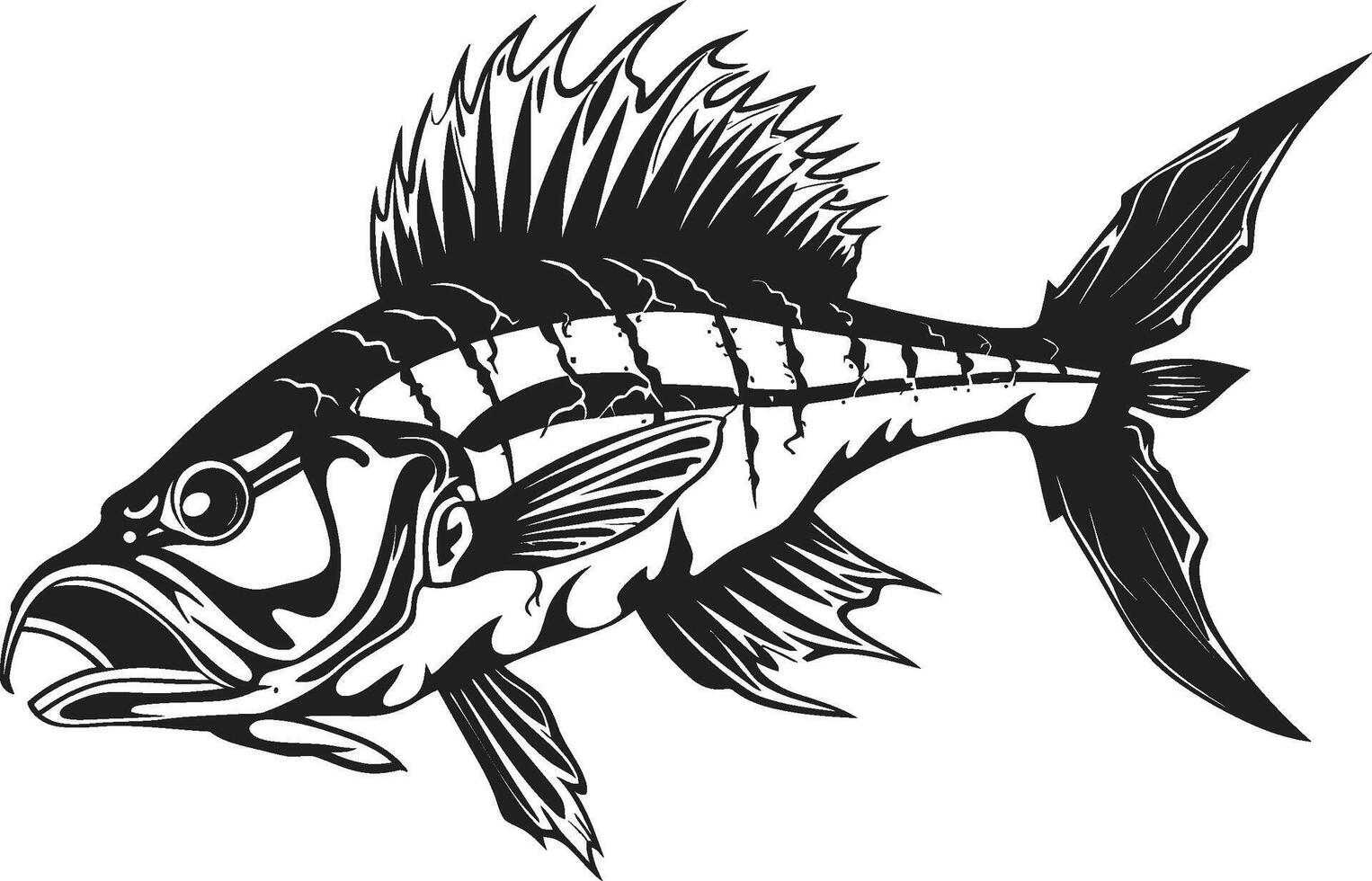Shadowy Spine Symbol Black Icon Design for Predator Fish Skeleton Logo Sinister Skeletal Insignia Elegant Black Logo for Predator Fish Skeleton vector