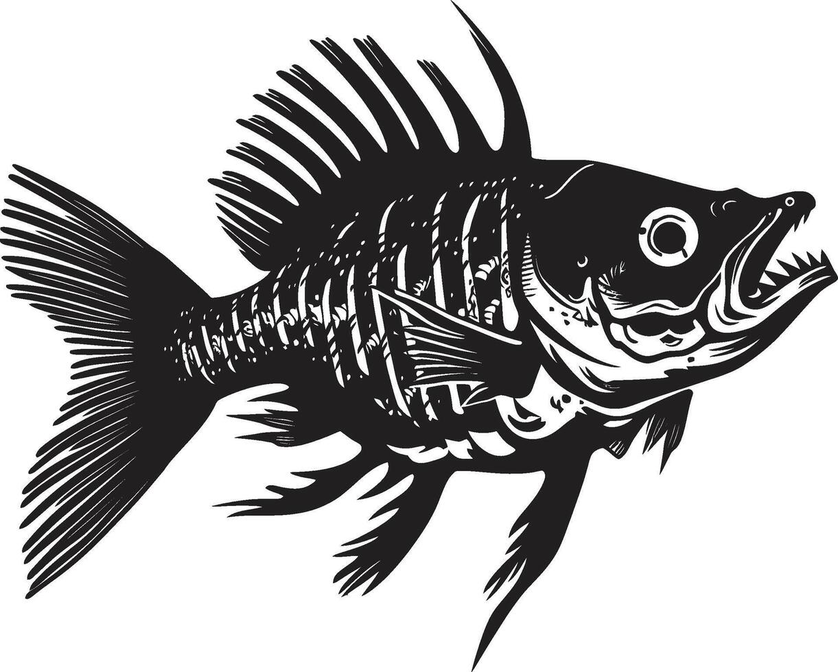 Grim Gills Glyph Elegant Black Icon Design for Predator Fish Skeleton Savage Skeletal Symbol Black Logo for Predator Fish Skeleton vector