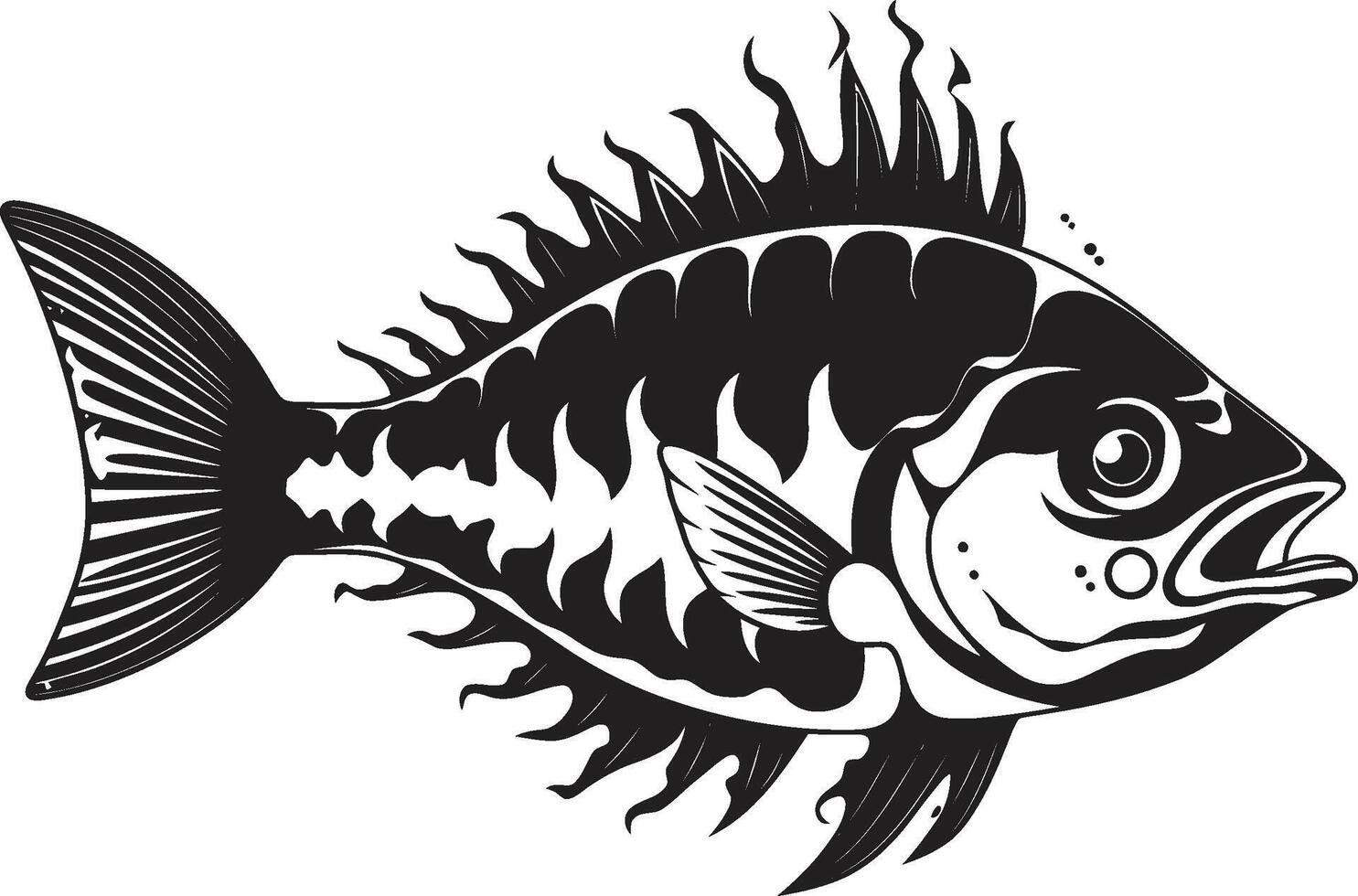 hueso Relajado presencia negro icono diseño de depredador pescado esqueleto logo macabro morfología logo de depredador pescado esqueleto en negro vector