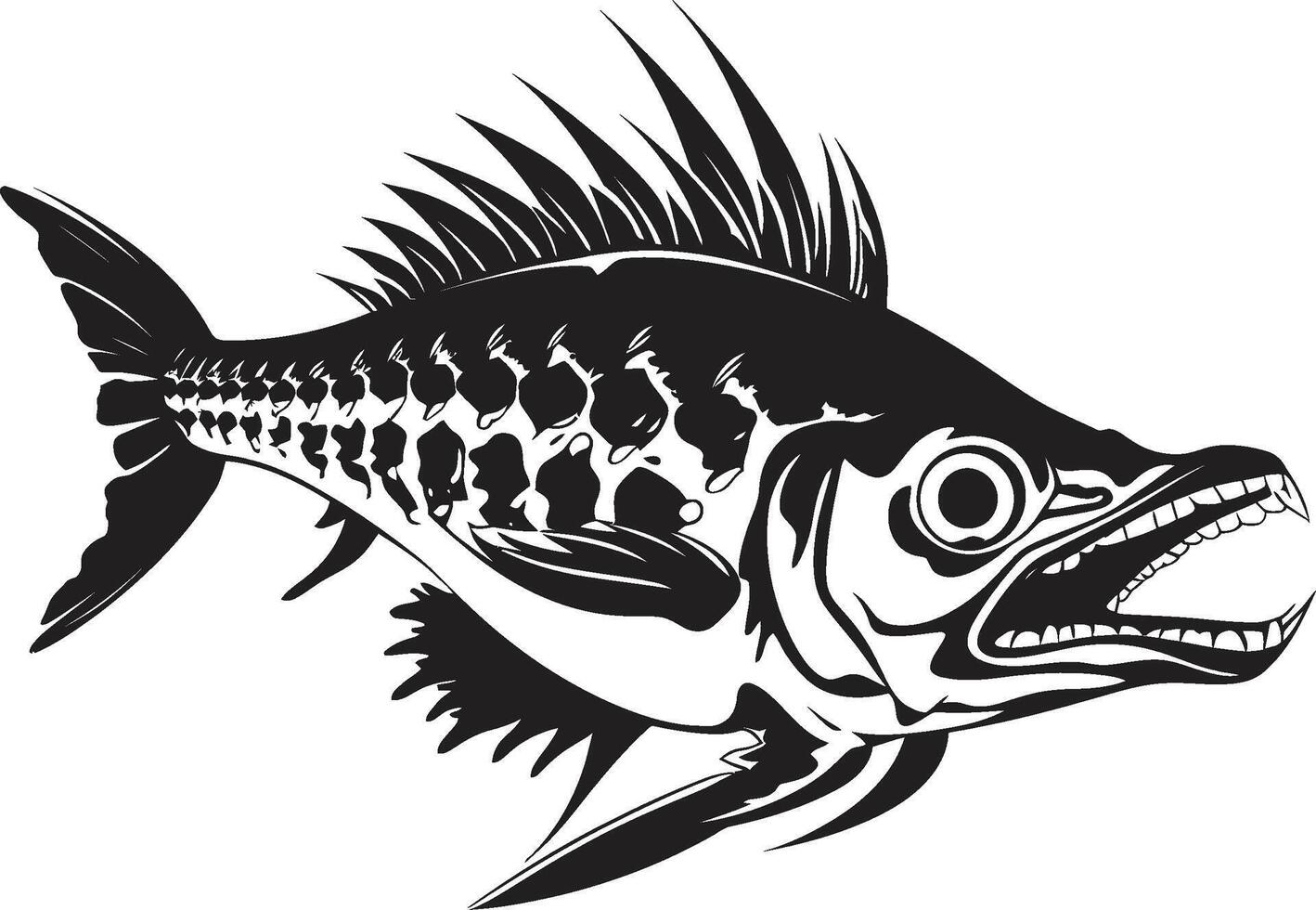 Serrated Specter Symbol Black Icon Design for Predator Fish Skeleton Stealth Skeleton Mark Elegant Black for Predator Fish Skeleton Logo vector