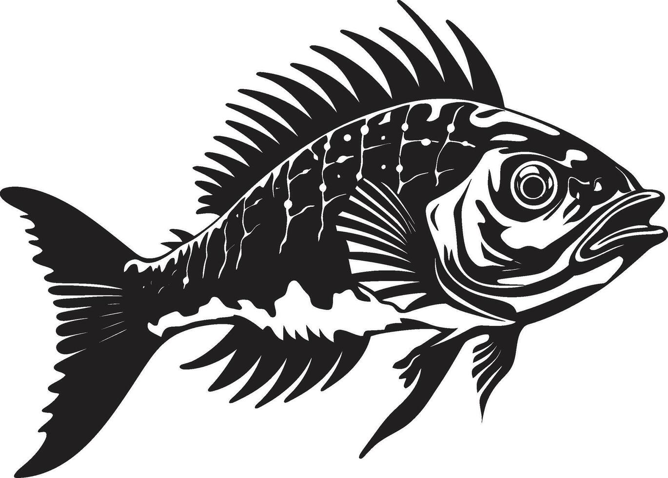 ominoso osteología logo de depredador pescado esqueleto en negro amenazador médula negro icónico depredador pescado esqueleto diseño vector