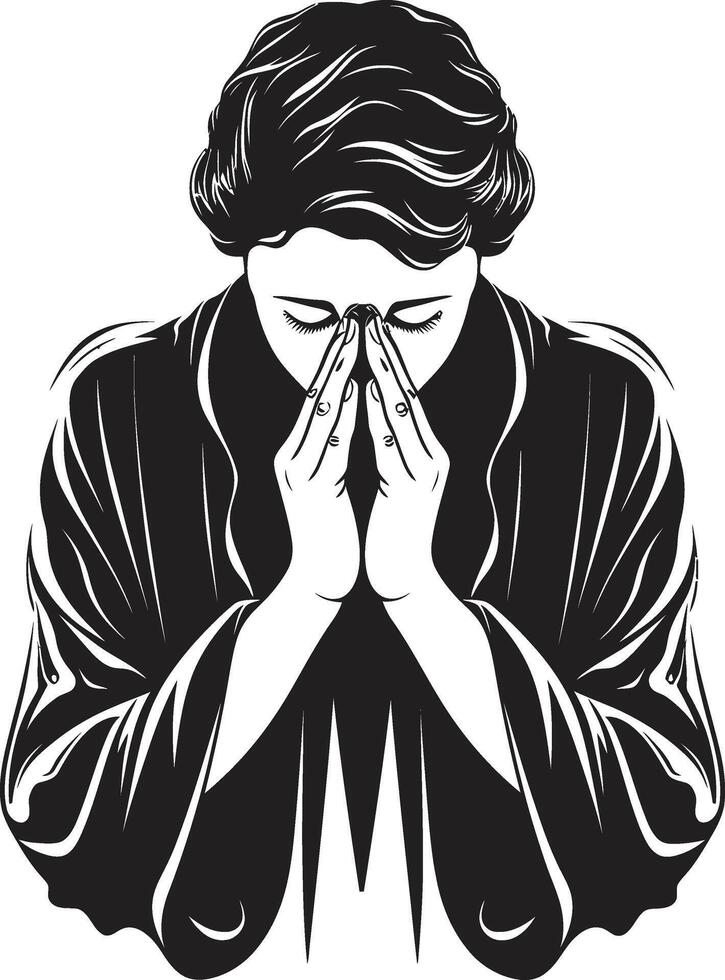 Iconic Illumination Praying Womans Hands Icon in Black Heavenly Highlights Logo of Praying Womans Hands in Elegant Black vector