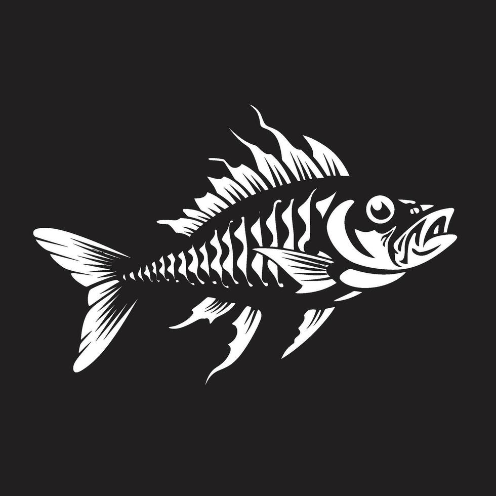 obsesionante heraldo negro icono diseño de depredador pescado esqueleto espeluznante glifos minimalista depredador pescado logo en negro vector