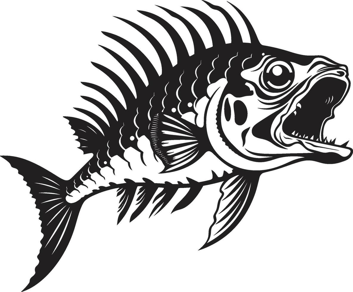 amenazador médula marca elegante negro icono para depredador pescado esqueleto vicioso vertebrado emblema negro diseño para depredador pescado esqueleto vector