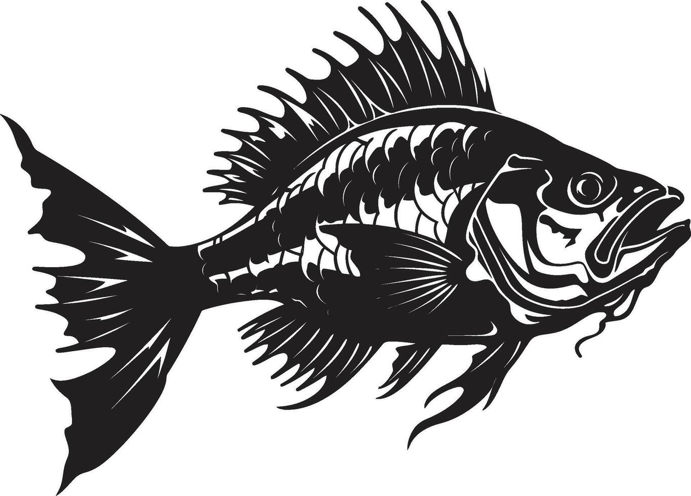 Vicious Vertebrate Emblem Black Design for Predator Fish Skeleton Haunting Harbinger Black Logo for Predator Fish Skeleton vector