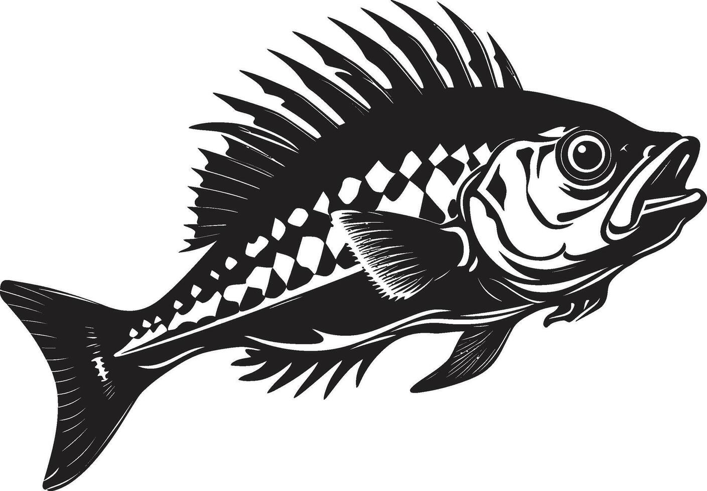 Shadowy Spine Symbol Black Logo for Predator Fish Skeleton Sinister Skeletal Insignia Elegant Black Icon Design for Predator Fish Skeleton vector