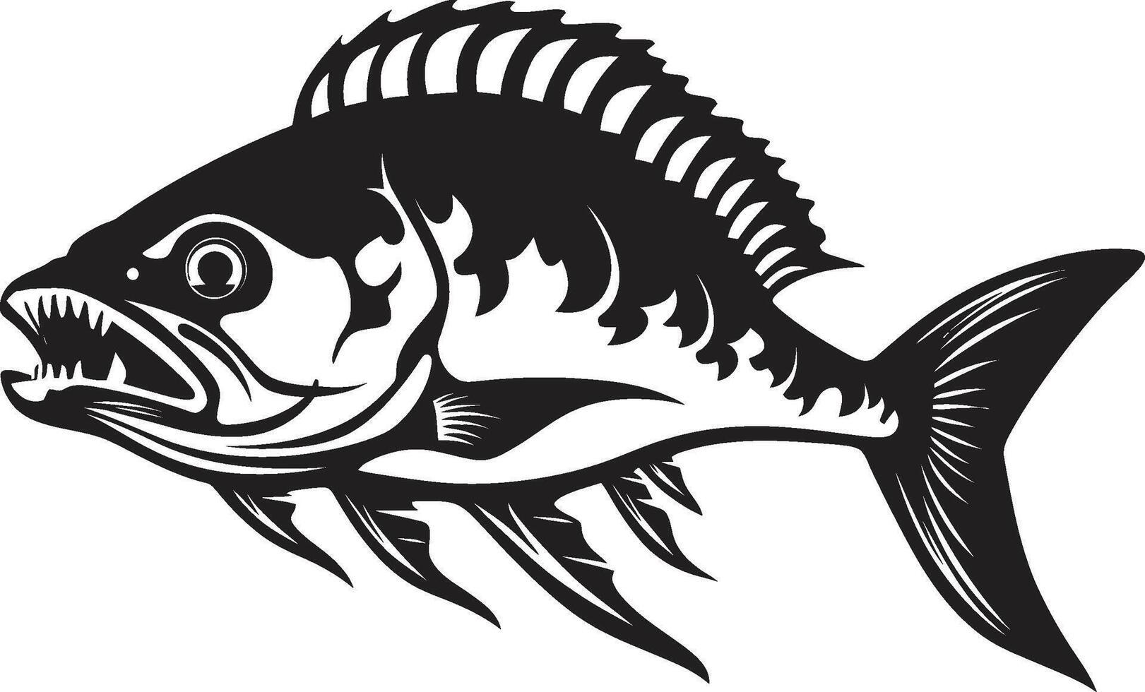 terrible dorsal insignias minimalista negro icono diseño para depredador pescado esqueleto macabí gigante negro icono para depredador pescado esqueleto logo diseño vector