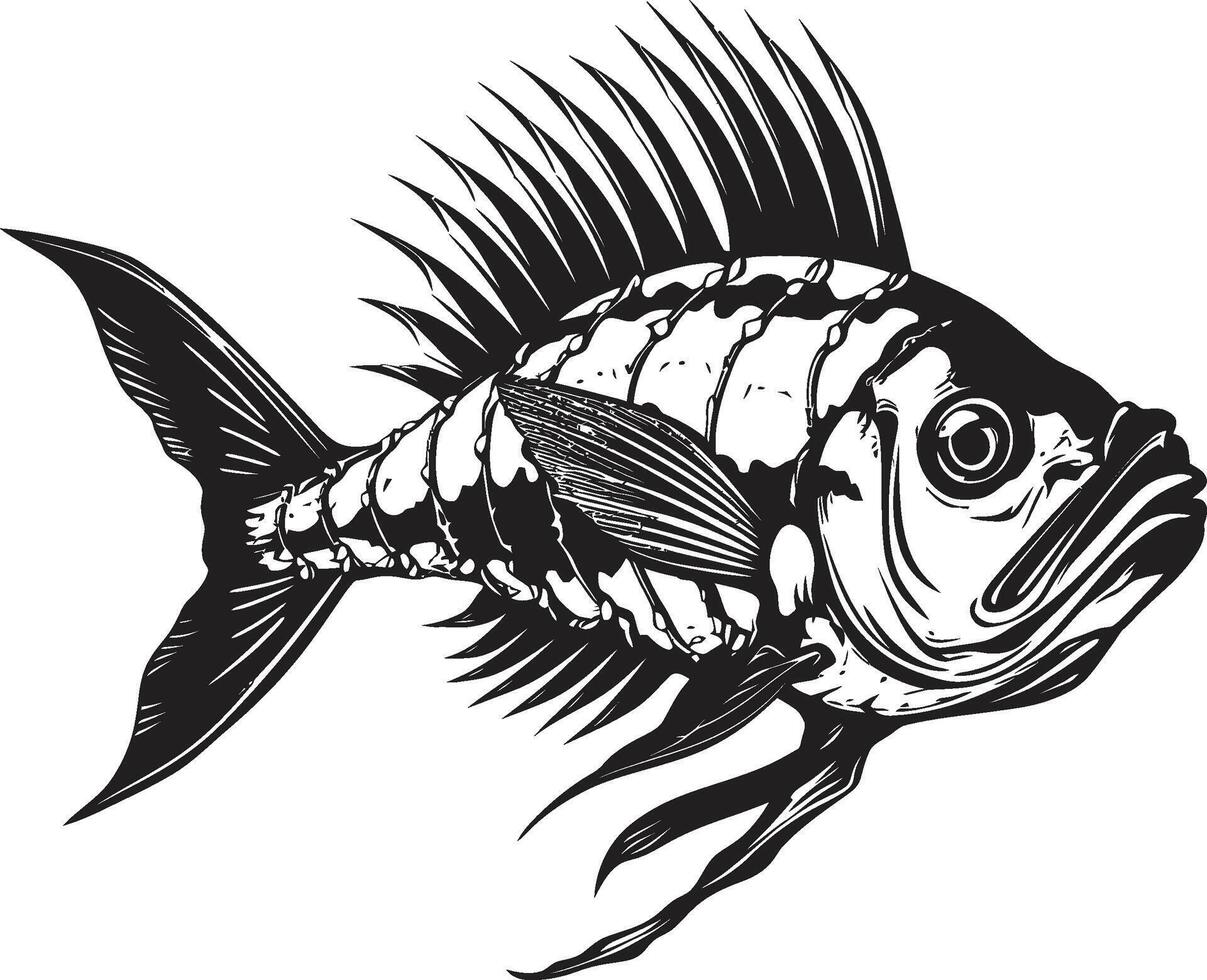 siniestro esquelético insignias elegante negro icono diseño para depredador pescado esqueleto abisal aura marca negro diseño para depredador pescado esqueleto emblema vector