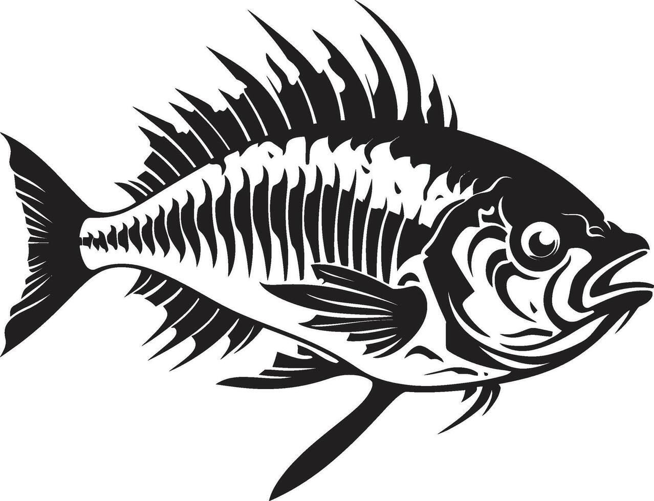 Stealth Skeleton Black Icon Design of Predator Fish Skeleton Logo Ferocious Framework Logo of Predator Fish Skeleton in Black vector