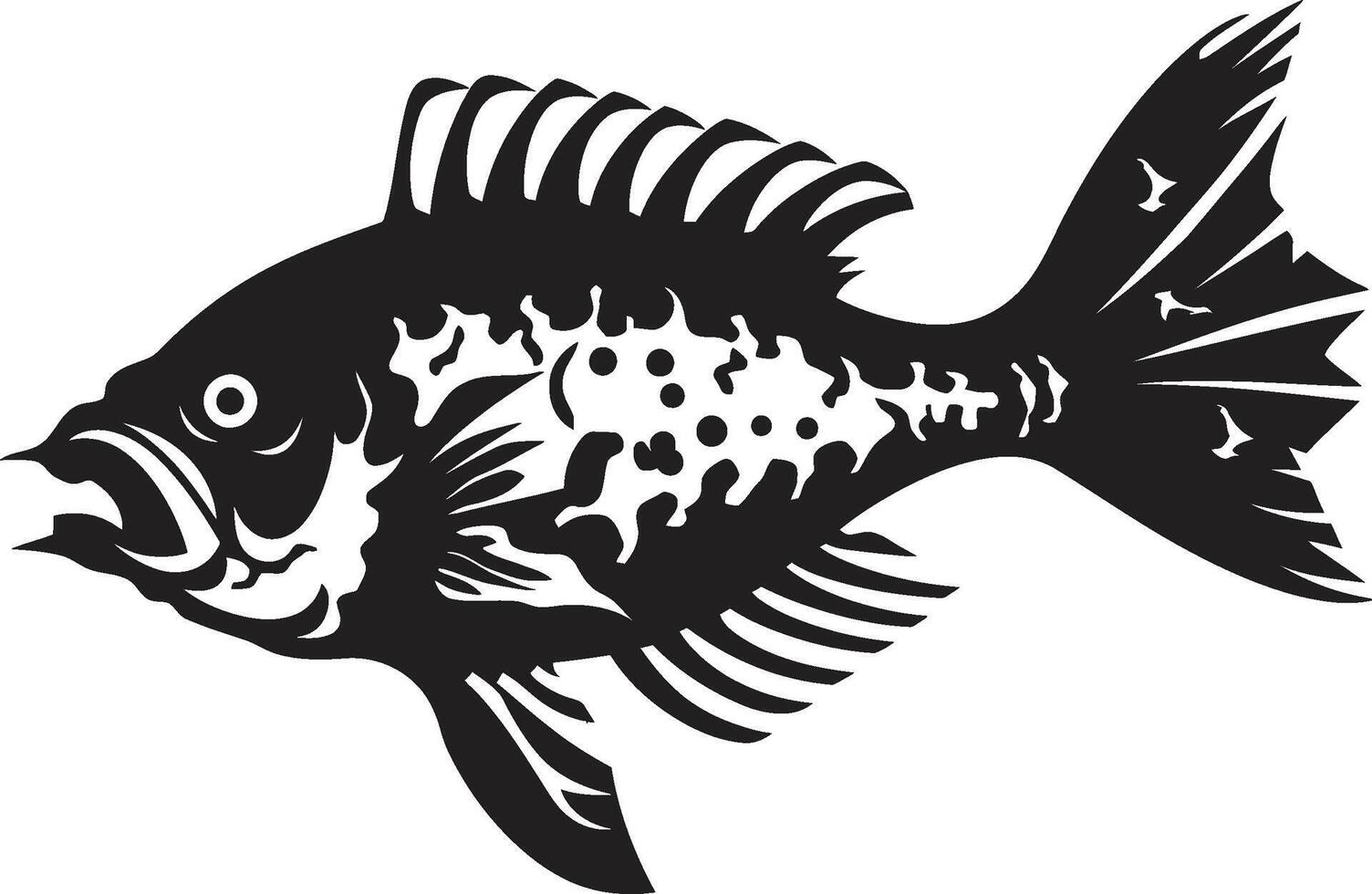 Grim Gills Black Iconic Predator Fish Skeleton Design Savage Skeletal Predator Fish Skeleton Logo in Elegant Black vector