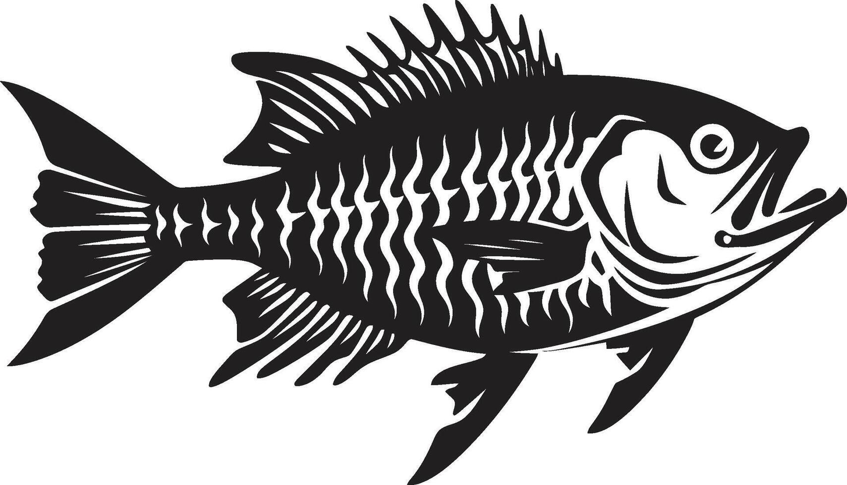 Grisly Glyphs Minimalistic Predator Fish Logo in Black Eerie Exoskeleton Iconic Black Predator Fish Skeleton Design vector