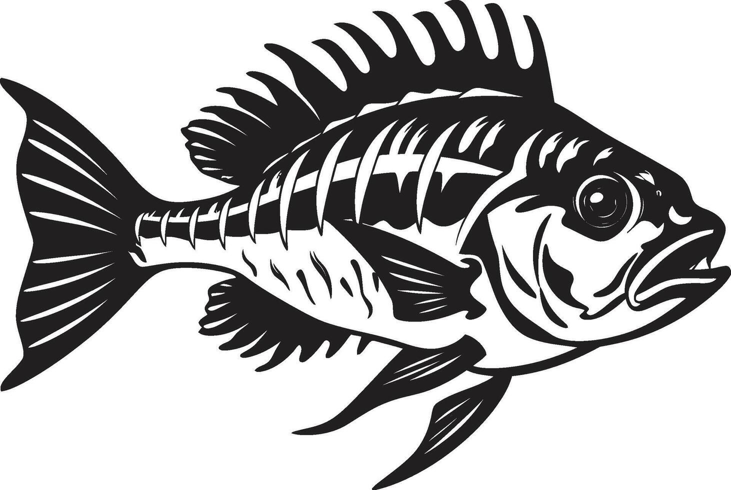 salvaje esquelético negro icono diseño de depredador pescado esqueleto logo ominoso osteología logo de depredador pescado esqueleto en negro vector