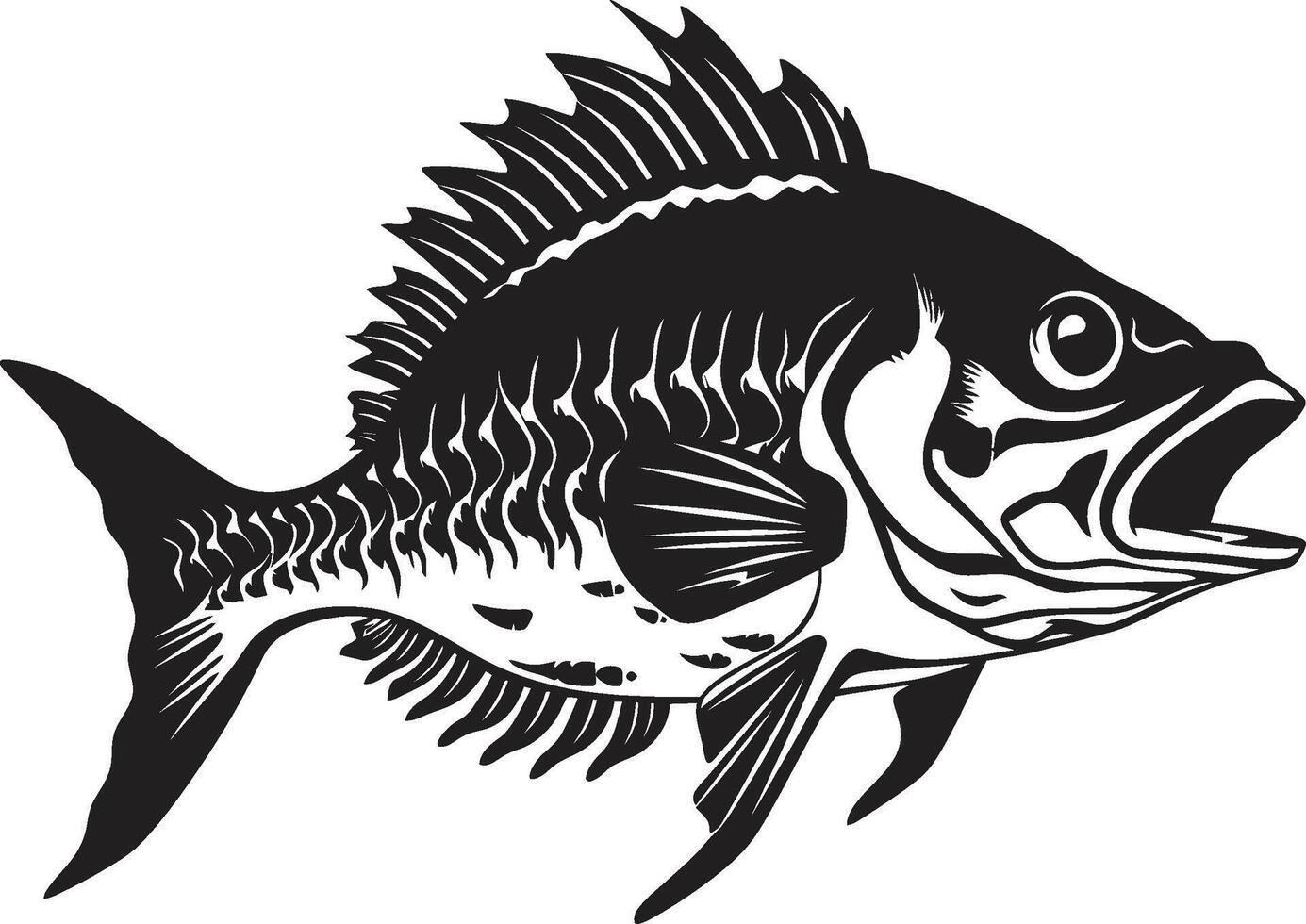 obsesionante heraldo negro logo de depredador pescado esqueleto emblema espeluznante glifos minimalista depredador pescado esqueleto icono en negro vector