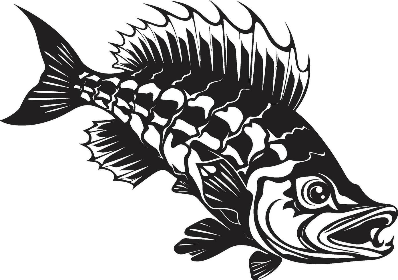 feroz marco de referencia logo de depredador pescado esqueleto en negro vago espina negro icónico depredador pescado esqueleto diseño vector