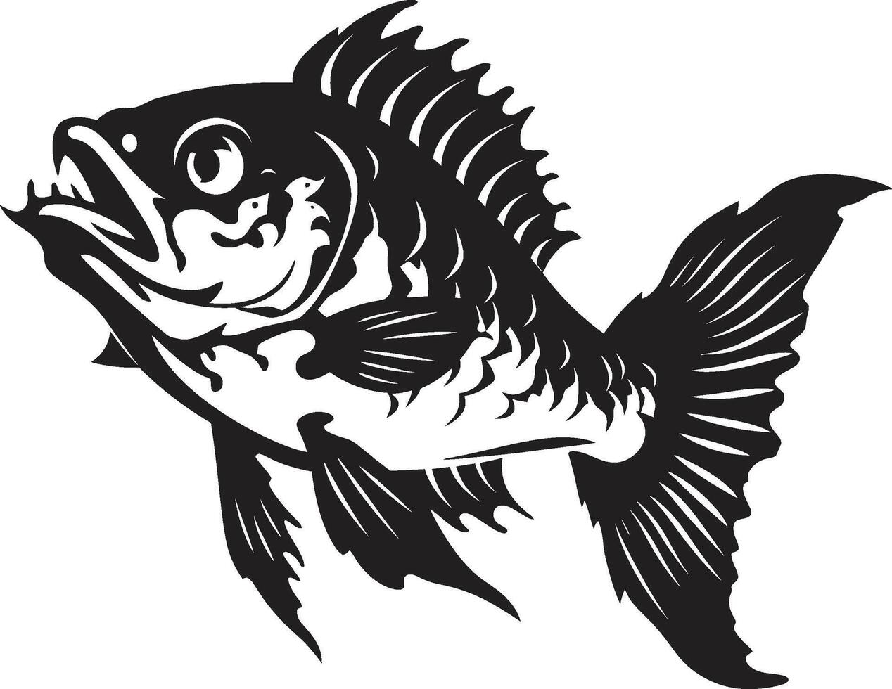 Phantom Physiology Emblem Black Logo for Predator Fish Skeleton Grim Gills Glyph Elegant Black Icon Design for Predator Fish Skeleton vector