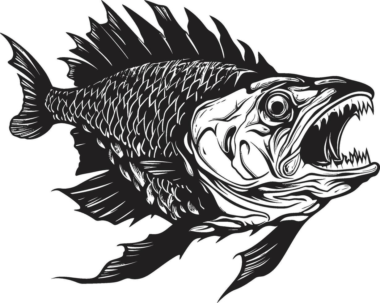 sigilo esqueleto marca elegante negro para depredador pescado esqueleto logo feroz marco de referencia emblema negro icono diseño para depredador pescado esqueleto vector