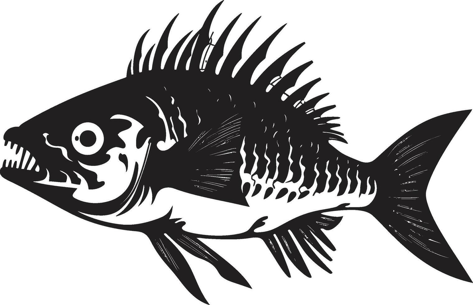 Sinister Skeletal Predator Fish Skeleton Logo in Elegant Black Abyssal Aura Black Icon Design of Predator Fish Skeleton vector