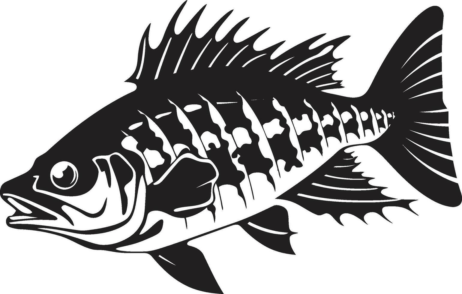 Ferocious Framework Minimalistic Predator Fish Logo in Black Shadowy Spine Iconic Black Predator Fish Skeleton Design vector