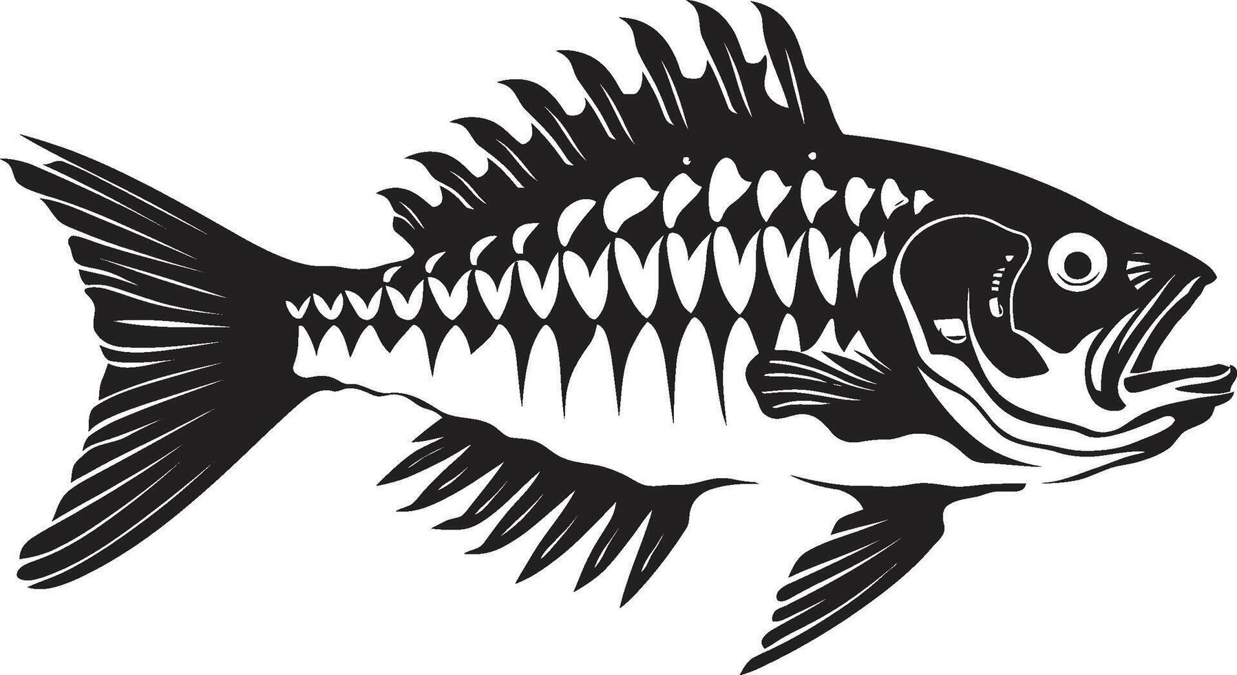 serrado espectro depredador pescado esqueleto logo en elegante negro sigilo esqueleto negro icono diseño de depredador pescado esqueleto vector