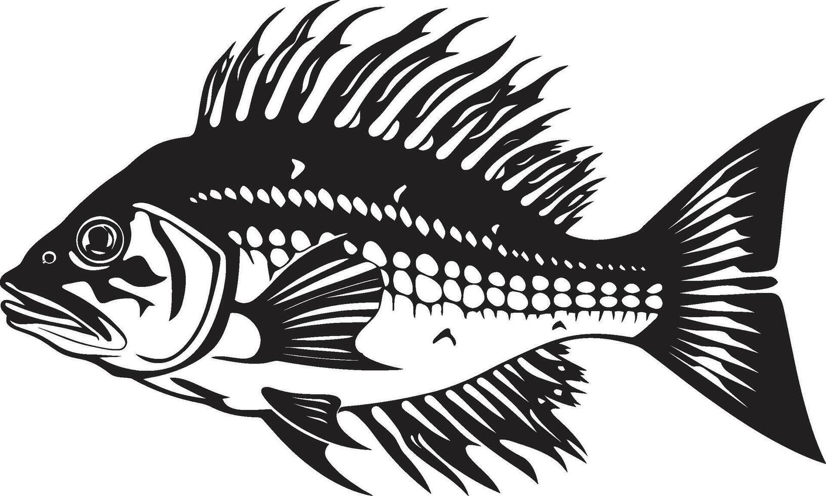 hueso Relajado presencia logo de depredador pescado esqueleto en negro macabro morfología negro icónico depredador pescado esqueleto diseño vector