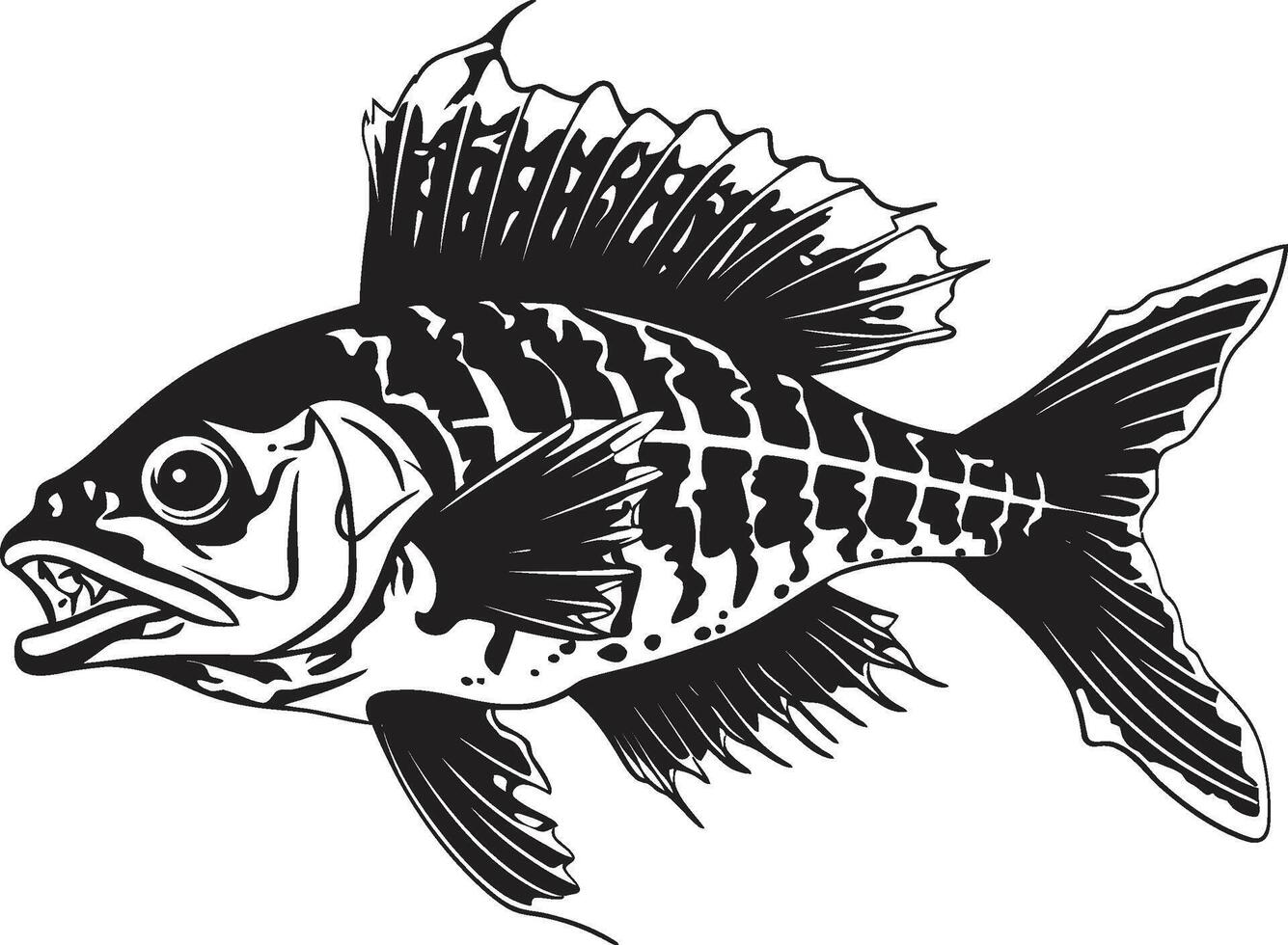 Grim Gills Black Icon Design of Predator Fish Skeleton Logo Savage Skeletal Logo of Predator Fish Skeleton in Black vector