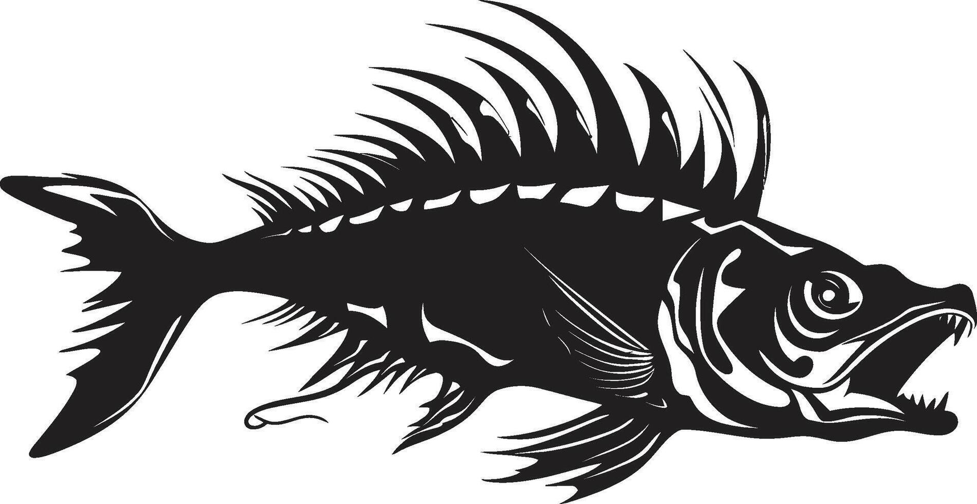 obsesionante heraldo negro icono diseño de depredador pescado esqueleto logo espeluznante glifos logo de depredador pescado esqueleto en negro vector
