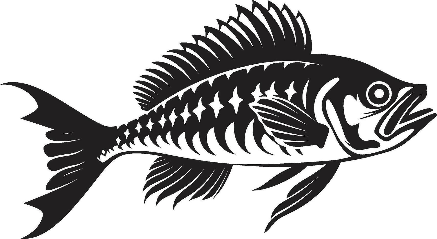 Phantom Physiology Emblem Black Logo for Predator Fish Skeleton Grim Gills Glyph Elegant Black Icon Design for Predator Fish Skeleton vector