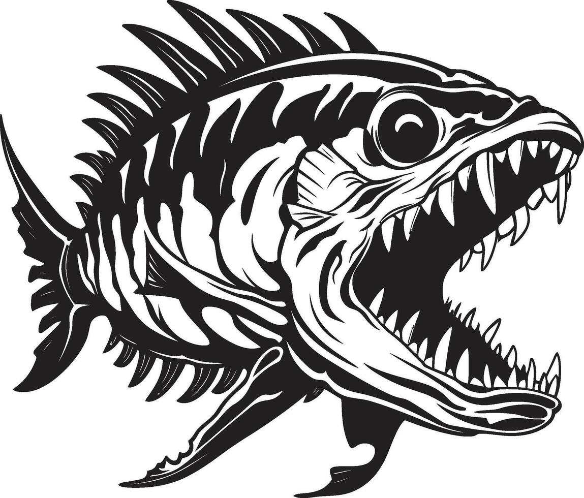 Savage Skeletal Symbol Black Logo for Predator Fish Skeleton Ferocious Fins Black Icon of Predator Fish Skeleton Logo vector