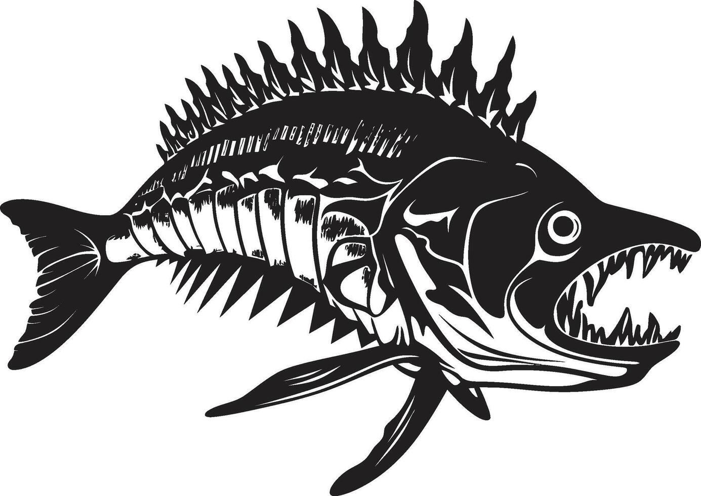 Macabre Morphology Black Logo for Predator Fish Skeleton Emblem Serrated Specter Symbol Black Icon Design for Predator Fish Skeleton vector