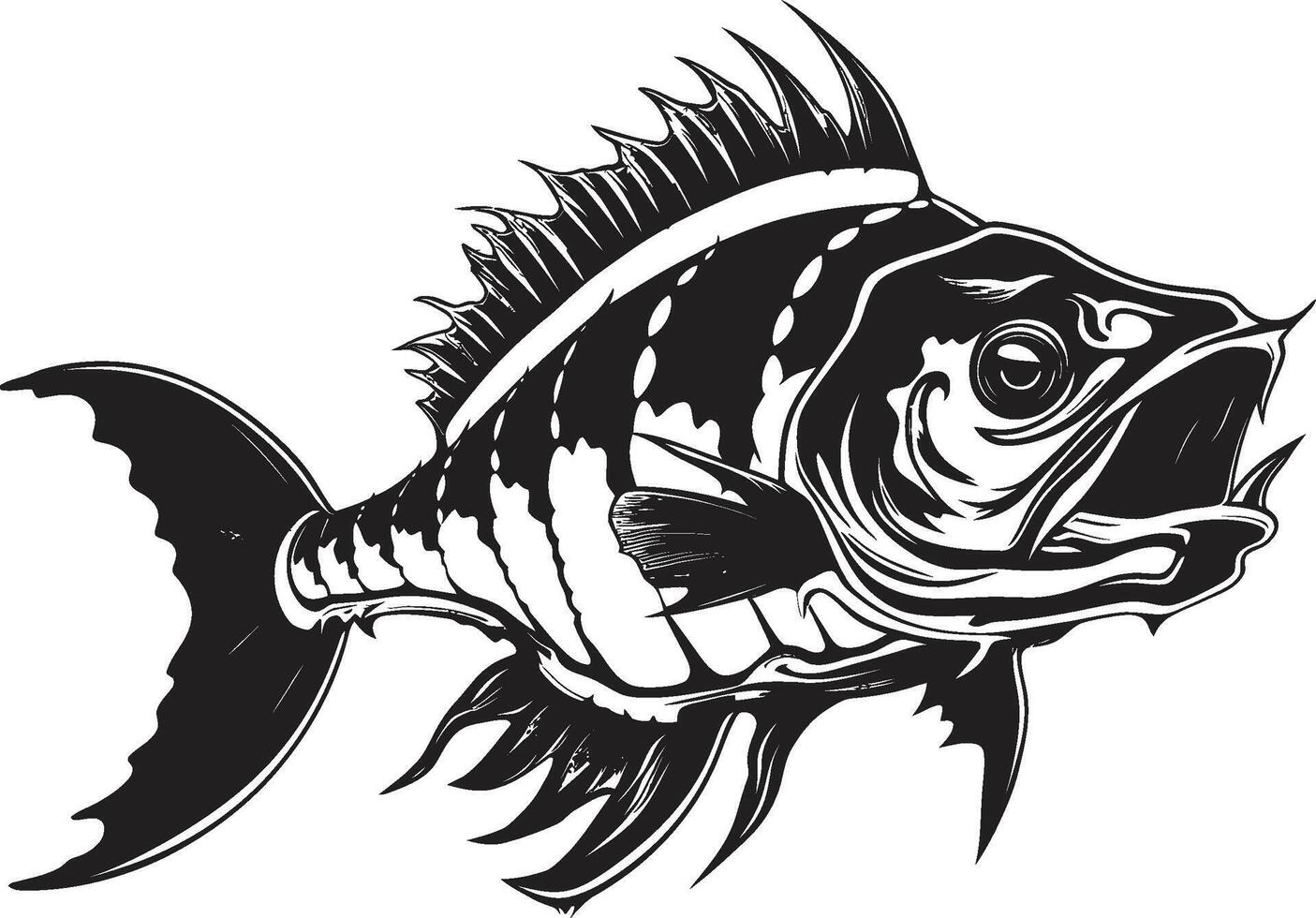 Stealth Skeleton Mark Elegant Black for Predator Fish Skeleton Logo Ferocious Framework Emblem Black Icon Design for Predator Fish Skeleton vector