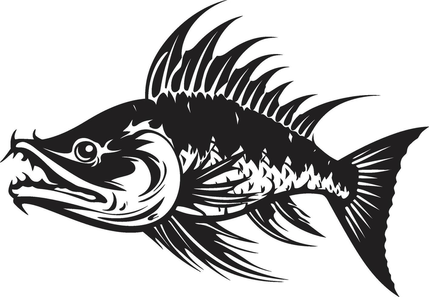 macabí gigante negro icono para depredador pescado esqueleto logo diseño fantasma fisiología negro logo para depredador pescado esqueleto emblema vector