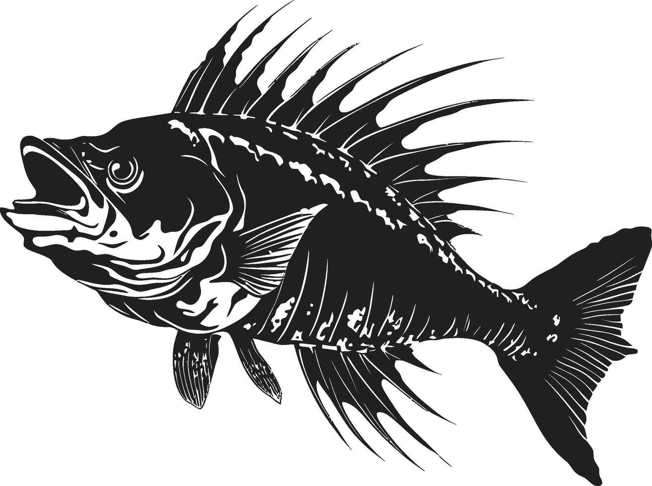 macabí gigante negro icono para depredador pescado esqueleto logo diseño fantasma fisiología emblema negro logo para depredador pescado esqueleto vector