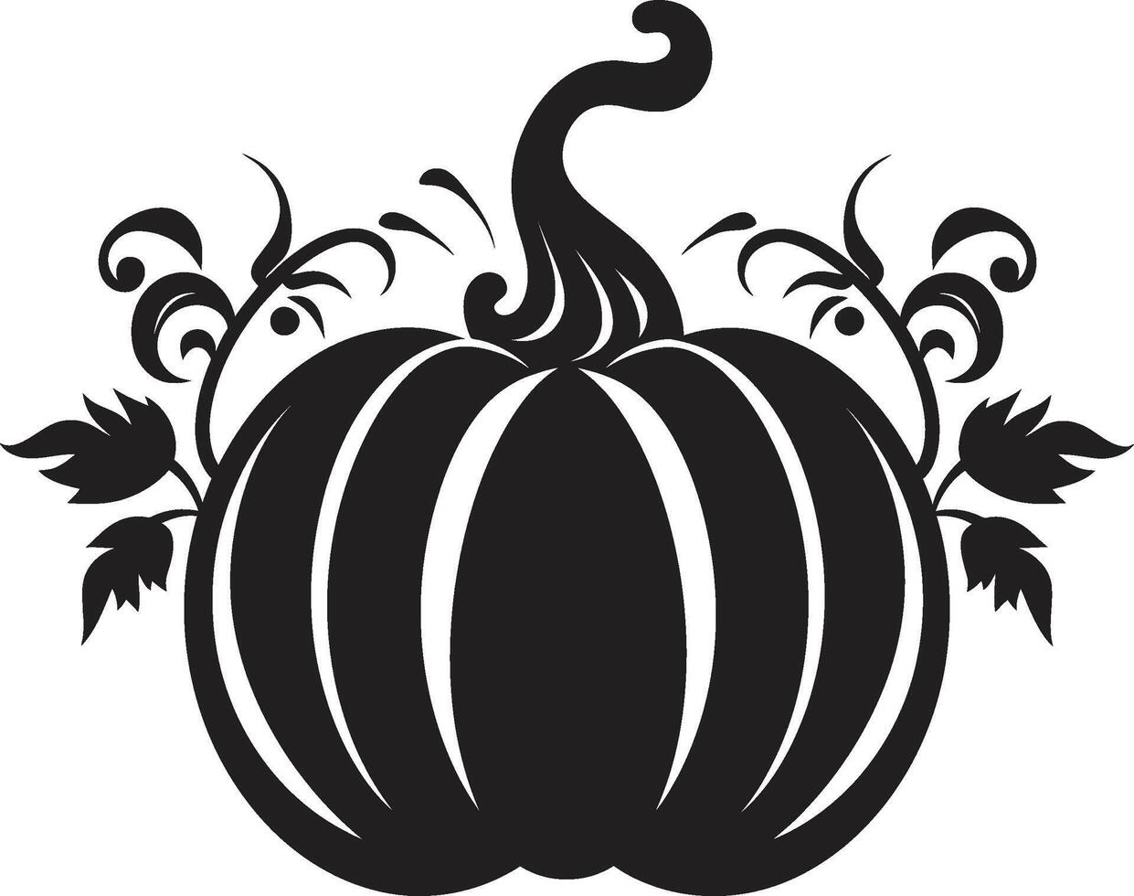 Sinister Squash Black Icon of Pumpkin Logo in Shadowy Harvest Pumpkin Icon Design in Black vector